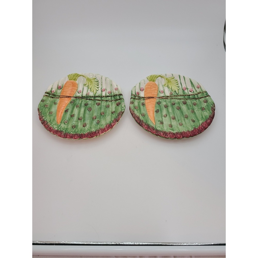 Vintage Takahashi Majolica Asparagus Carrot Plate 8".  Set Of 2.  Made In Japan